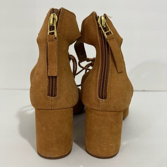 Stradivarius Lace Up Block Heels Camel Brown & Gold Size 38 - Picture 4 of 7